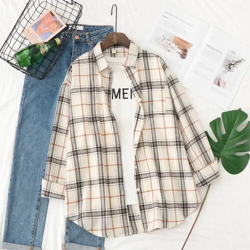 2025 Autumn New Casual Loose Plaid Shirt Women Fresh College
