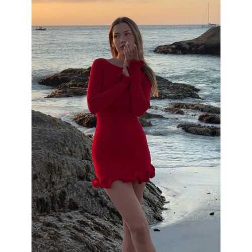 TARUXY Autumn New Knitted Mini Dress For Women Fungus Contra