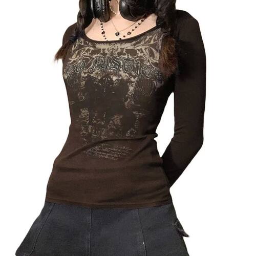 Women y2k T-shirts Spring Autumn Clothes Long Sleeve Scoop N