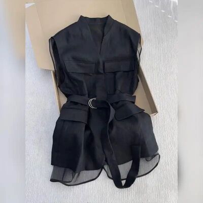 Korean Summer 2025 Black Sleeveless Vest Tops for Women V Ne