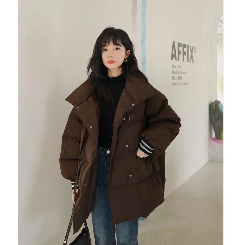 Women Brown Down Clothes Warm Winter Y2K Style Korean Fashio
