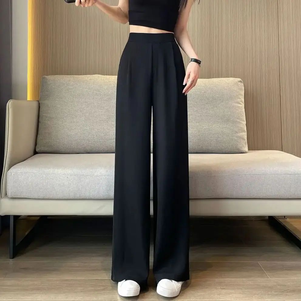 casual pants woman High sense pendant black suit wide leg hi