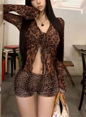 Sexy Leopard Fashion Perspective Cardigan Women Flare Long S