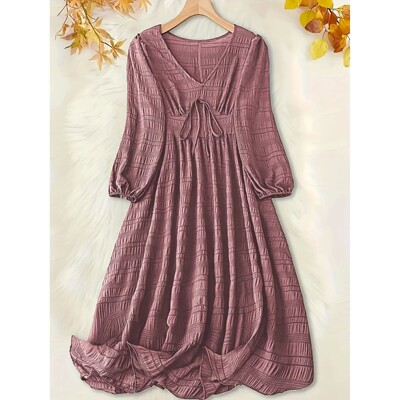 Women's  XL-5XL Plus Size Casual Dress with Textured Lantern