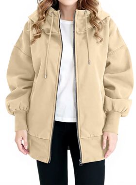 Plus Size Zipper Hooded Jacket Women's Autumn and Winter Cas