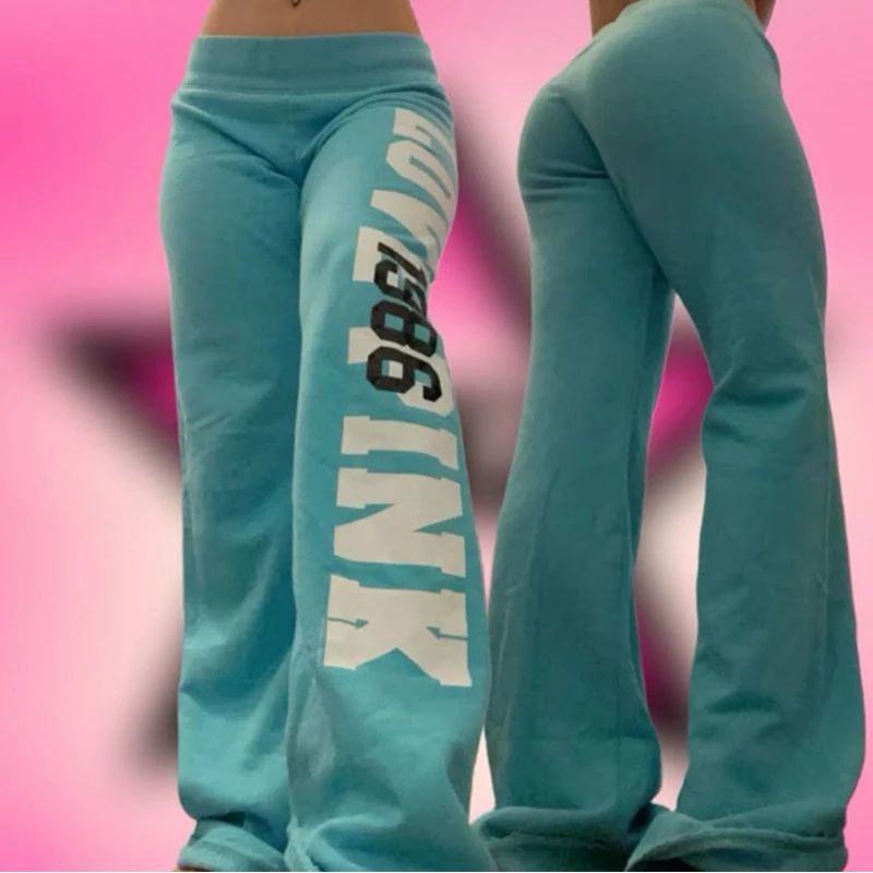 2000s American retro letter print casual trousers versatile