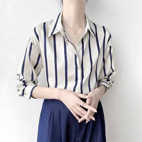 High Quality Satin Blouse Women Shirt Striped Shirt For Wome