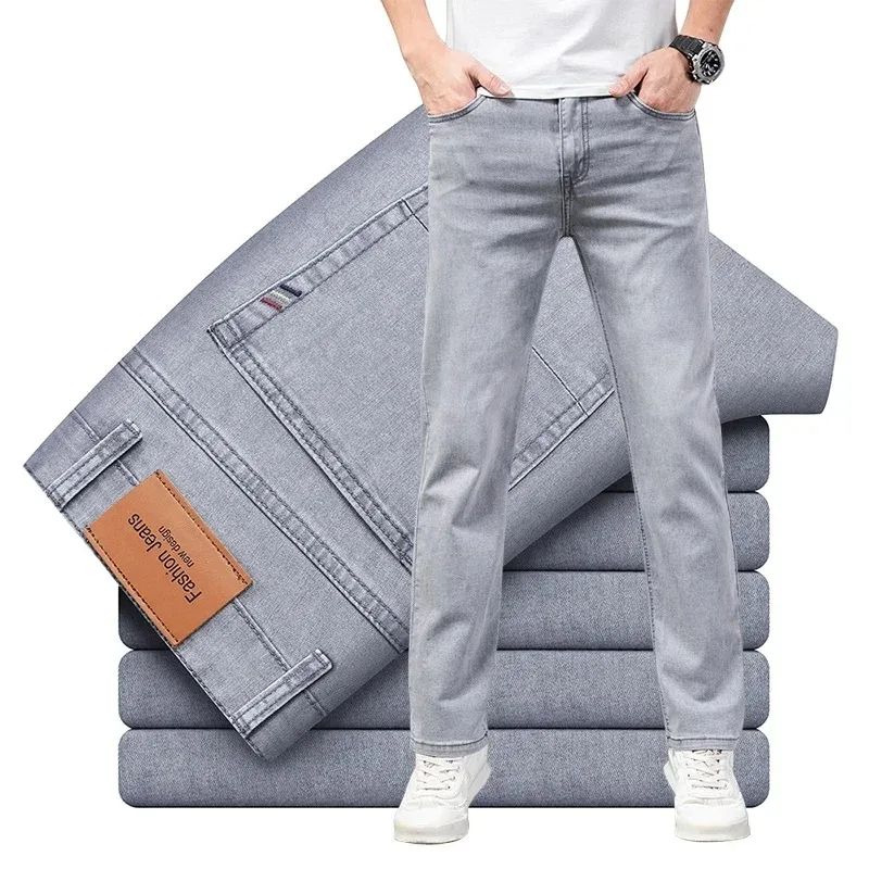 Summer Elastic Men's Jeans Fashion Gray Comfortable Business