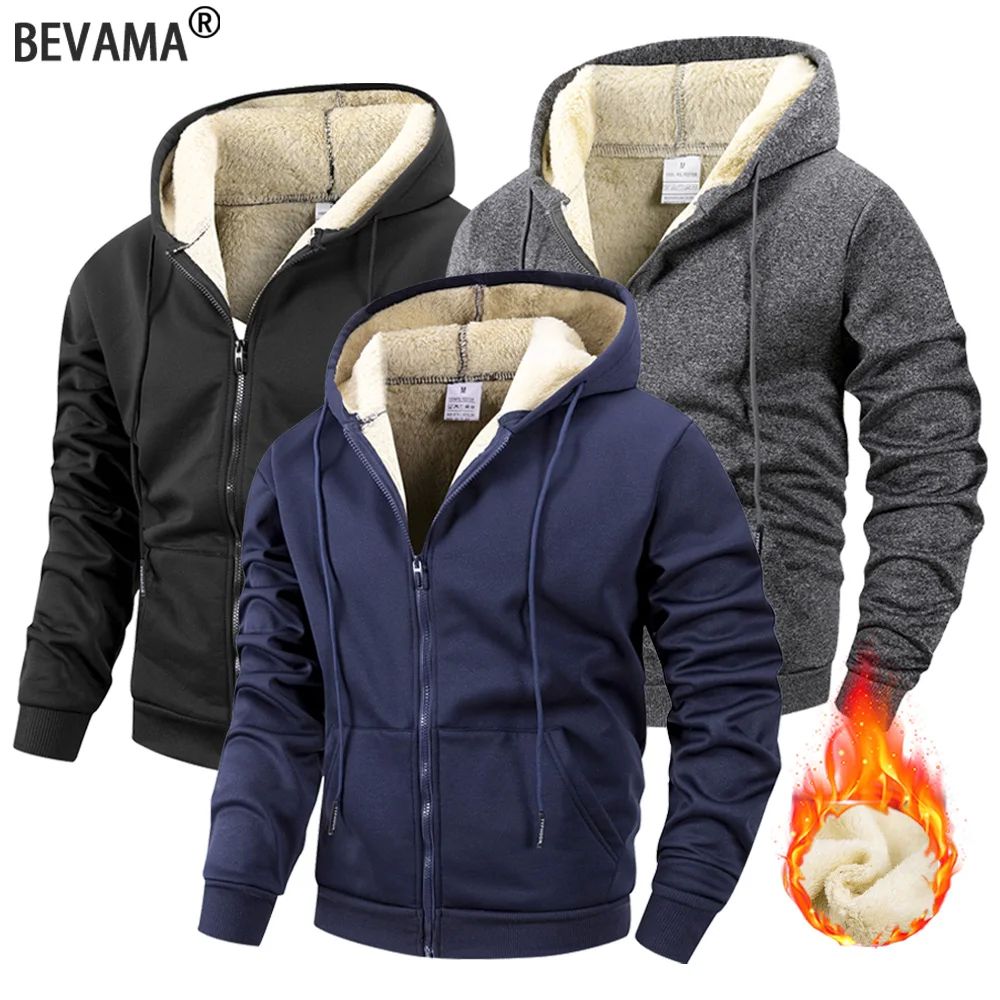 Winter Men's Zipper Jacket Fleece Warm Windproof Hoodies Hea