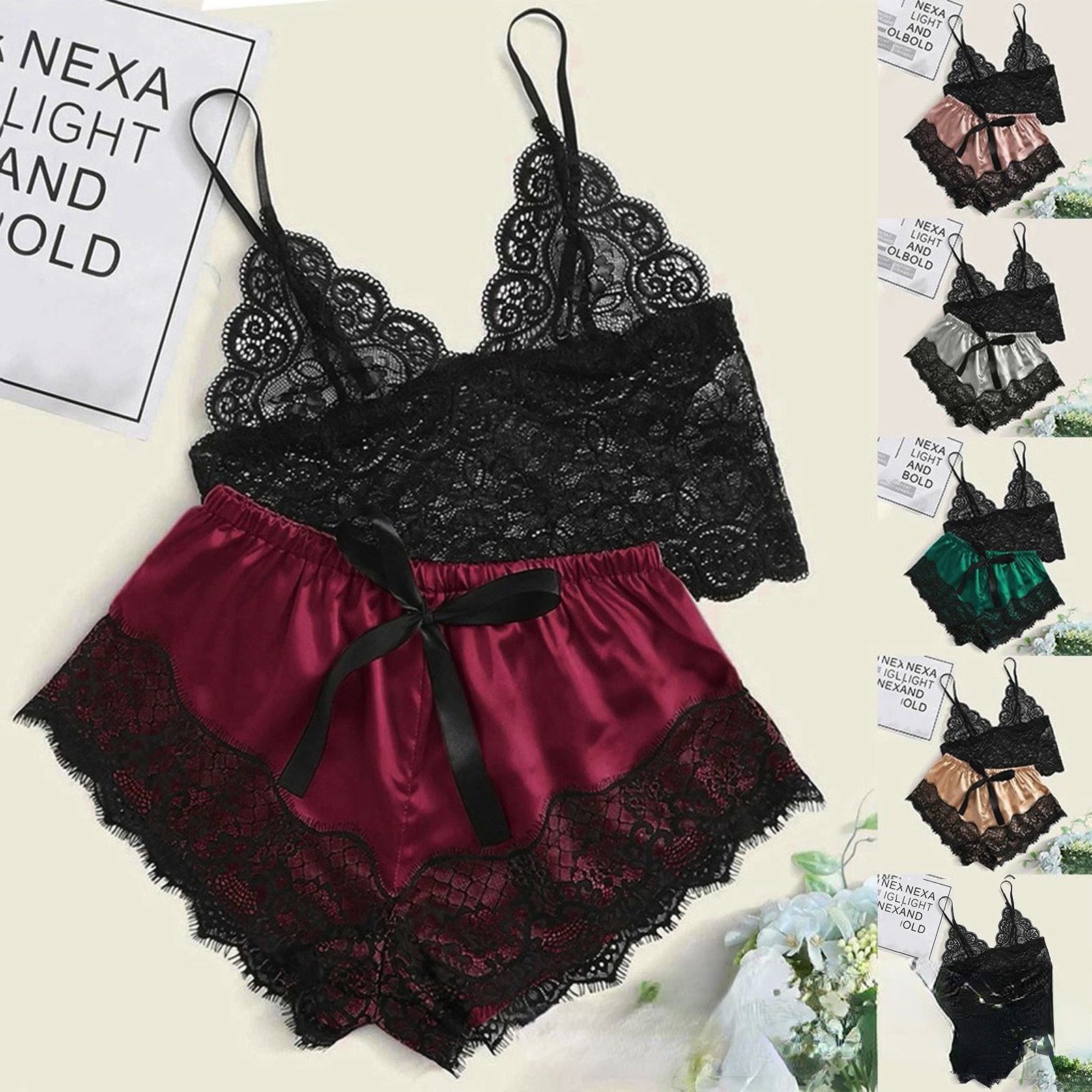 Sexy Pajamas for Women 2 Pieces Top Shorts Set Sleepwear Clo