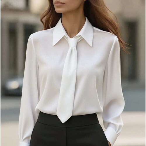Women's Elegant Dressy Satin Work Shirt Plain Modern Casual