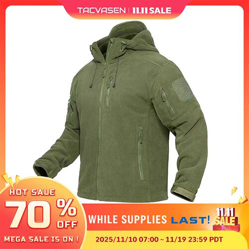 TACVASEN Spring Winter Fleece Jacket With Hoodie Mens Hooded