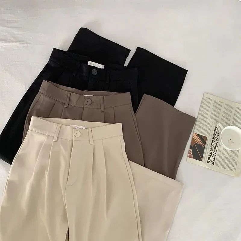 High Waist Women Suit Pants Fall Straight Office Ladies Kore