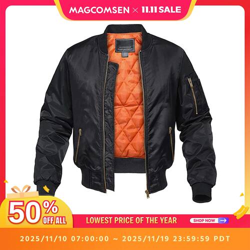 MAGCOMSEN Men's Aviator Jackets Thick Warm Orange Lining Bom