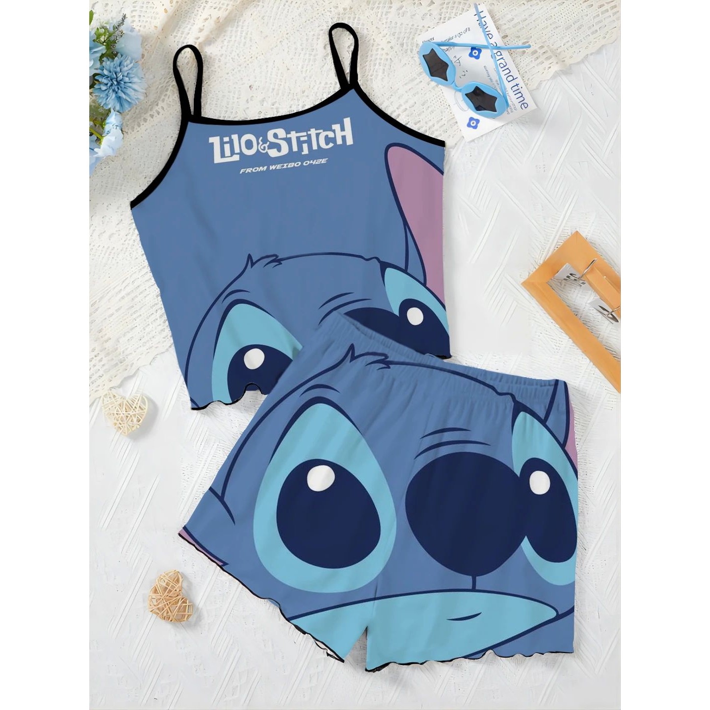 Elegant Women's Sets Lettuce Trim Pajama Skirt Disney T-shir