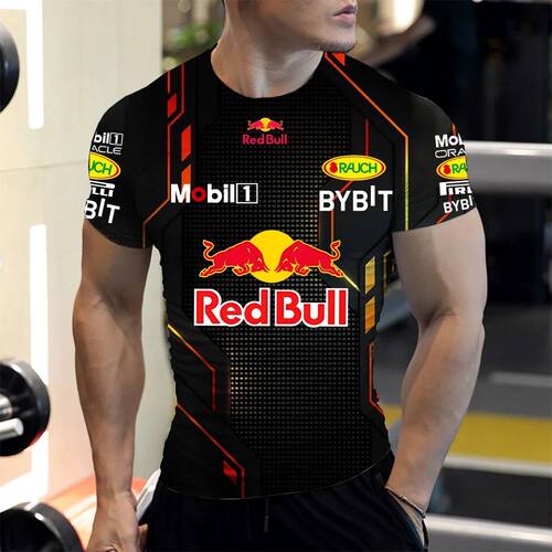 Men's large Red Bull T-shirt, 3D printed racing T-shirt, mot