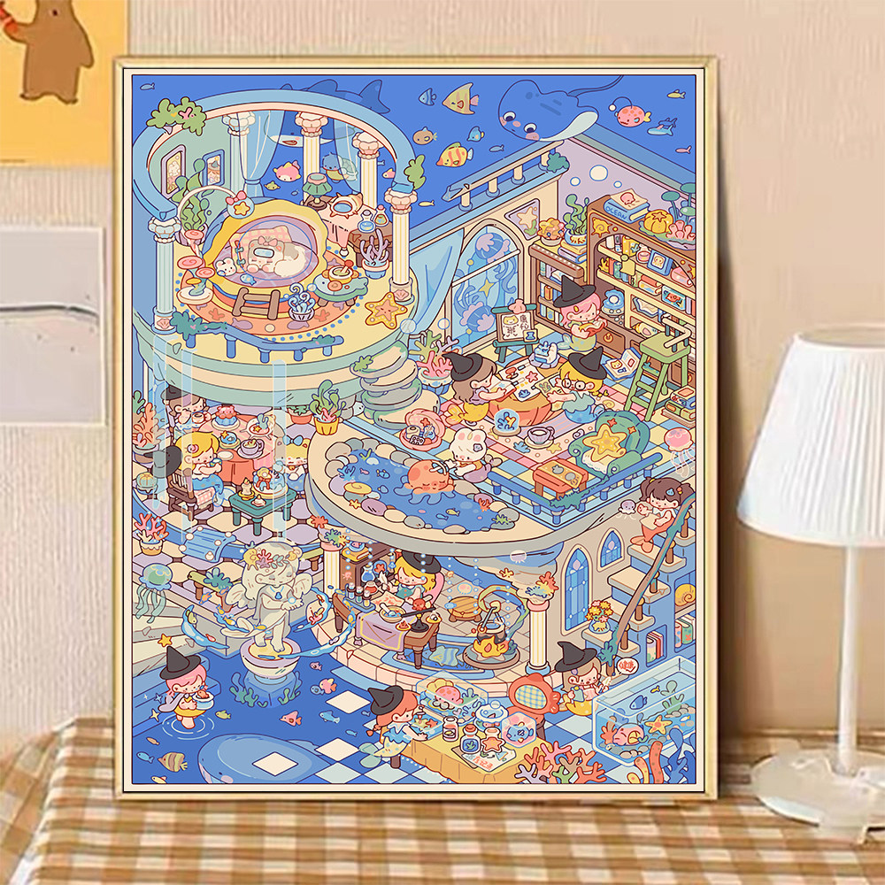 宝藏湾 diy数字油画深海疗愈室治愈油画填充卡通填色解压数字画
