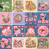 宝藏湾 diy数字油画女孩猫猫填充儿童卡通填色解压油彩画画数字画