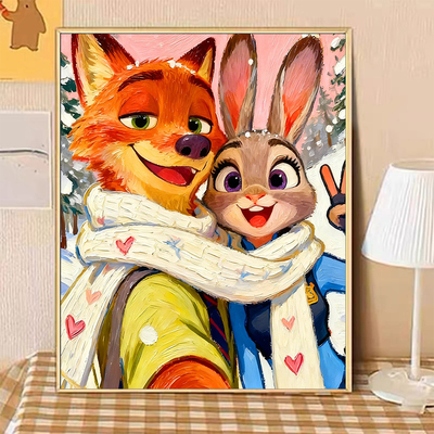 疯狂动物城 卡通手绘画画填色diy数字油画涂色填充装饰画尼克朱迪