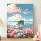 宝藏湾 数字油画diy花海帆影抽象挂画复杂填色画油画画填充数字画