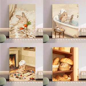 宝藏湾数字油画宝藏湾 数字油画diy兔兔合集肌理画填充油画高难度装饰画数字画