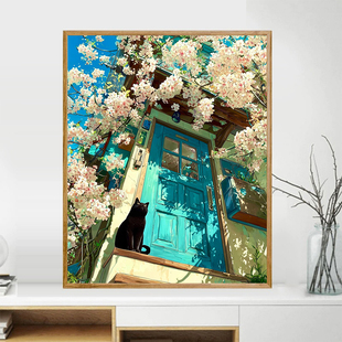 宝藏湾 数字油画diy唯美风景画可爱治愈填色多色填充数字画独家画