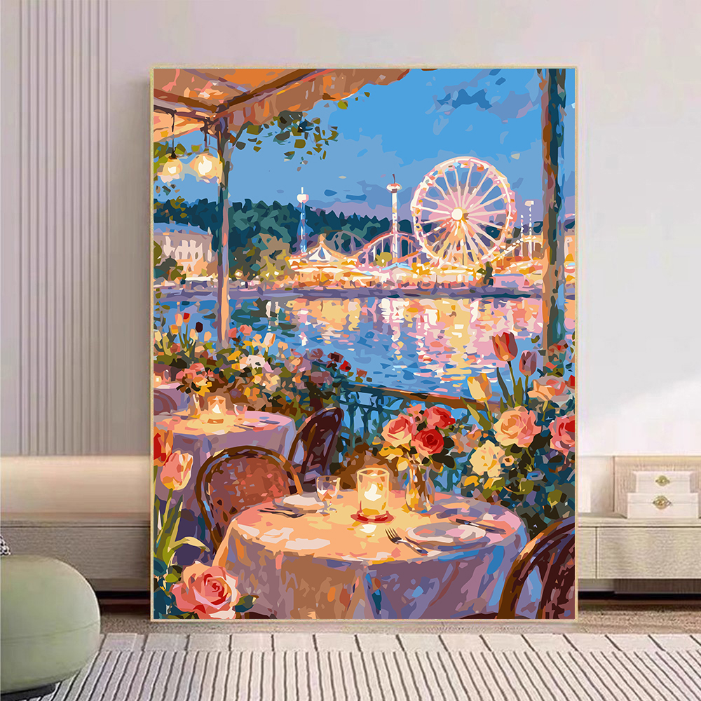 宝藏湾 数字油画diy河畔花宴肌理画填充油画高难度装饰画数字画