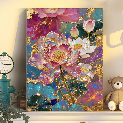 宝藏湾 diy数字油画鎏金幻荷手工填充填色油画解压治愈西装饰挂画
