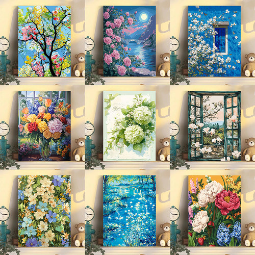 diy数字油画简约风花卉系列手工填充填色油画解压治愈系装饰挂画