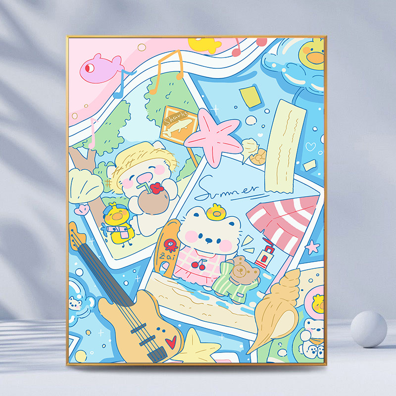 宝藏湾 数字油画diy夏日度假崽崽可爱填色画多色填充数字画独家画,家居饰品,DIY/数字油画,淘宝优惠券,粉丝福利购,淘宝优惠卷