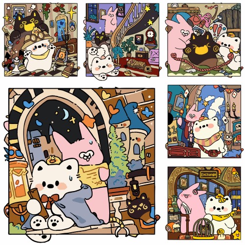 【古堡探险】DIY数字油画大颗粒画布卡通填色解压送礼手工装饰画
