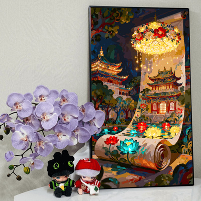 宝藏湾 数字油画diy夜卷华灯肌理画填充油画高难度装饰画数字画