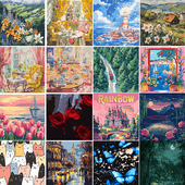 宝藏湾 数字油画diy风景系列填充儿童卡通填色解压油彩画画数字画