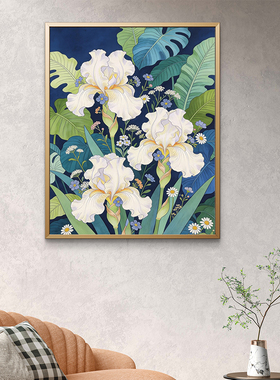宝藏湾 diy数字油画鸢尾清辉花卉简单治愈简单油画填色手绘数字画