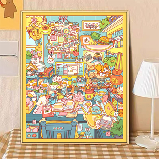 宝藏湾 数字油画diy梦中情桌可爱系填色画多色填充数字画独家挂画