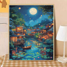 宝藏湾 数字油画diy江南山水风景高难度填色画解压油画填充装饰画