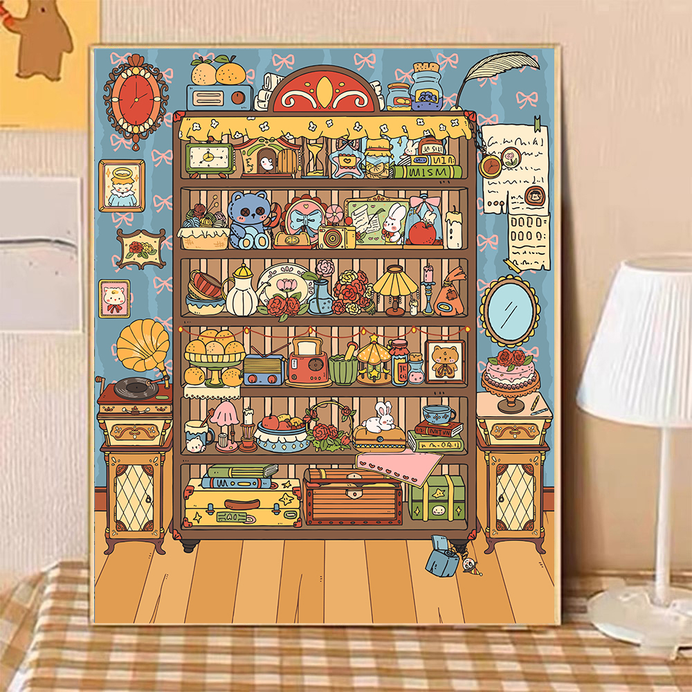 宝藏湾 数字油画diy置物架填充绘画可爱油画填色数字画独家挂画