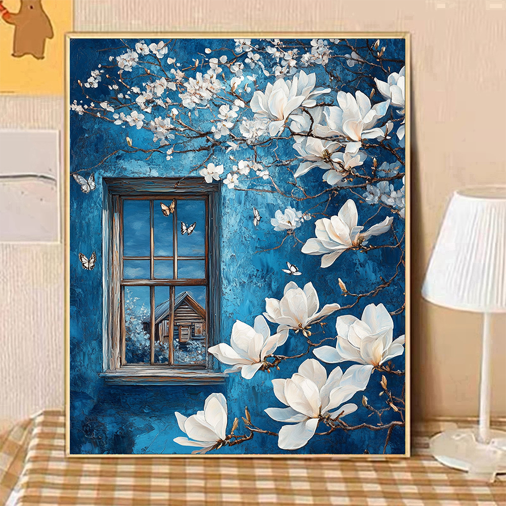 宝藏湾 数字油画diy蓝窗玉影抽象挂画复杂填色画油画画填充数字画