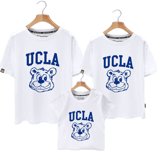 UCLA美国名校纪念一家三口四口亲子装T恤短袖男女半袖衫全家衣服