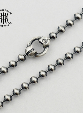 简册 纯银复古项链男女做旧泰银珠子链 朋克街头圆珠链佛牌毛衣链