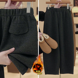 高档深灰色羊绒九分弯刀裤女冬季加绒加厚2025新款高腰直筒裤子冬