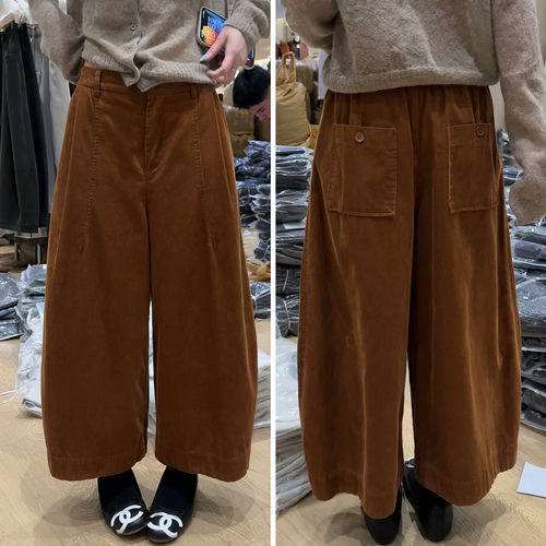 爆款咖色灯芯绒裤子女秋冬新款