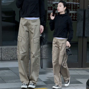 2026新款 高档卡其色工装 阔腿牛仔裤 女春季 子 高腰宽松垂坠感直筒裤