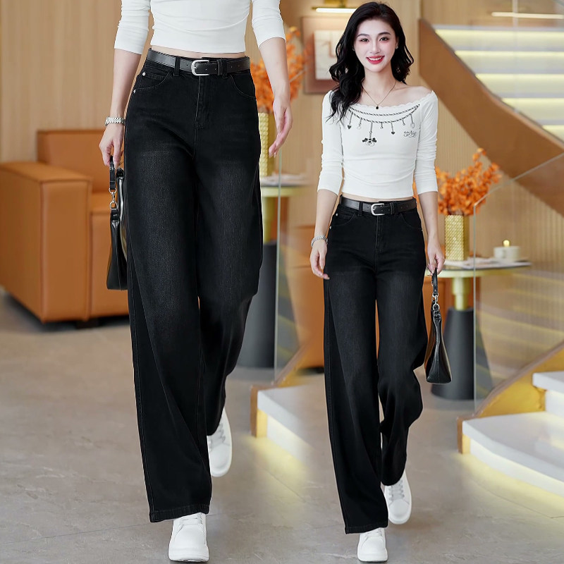 版型超好看黑色直筒牛仔裤女秋季2026新款高腰小个子阔腿裤子春秋