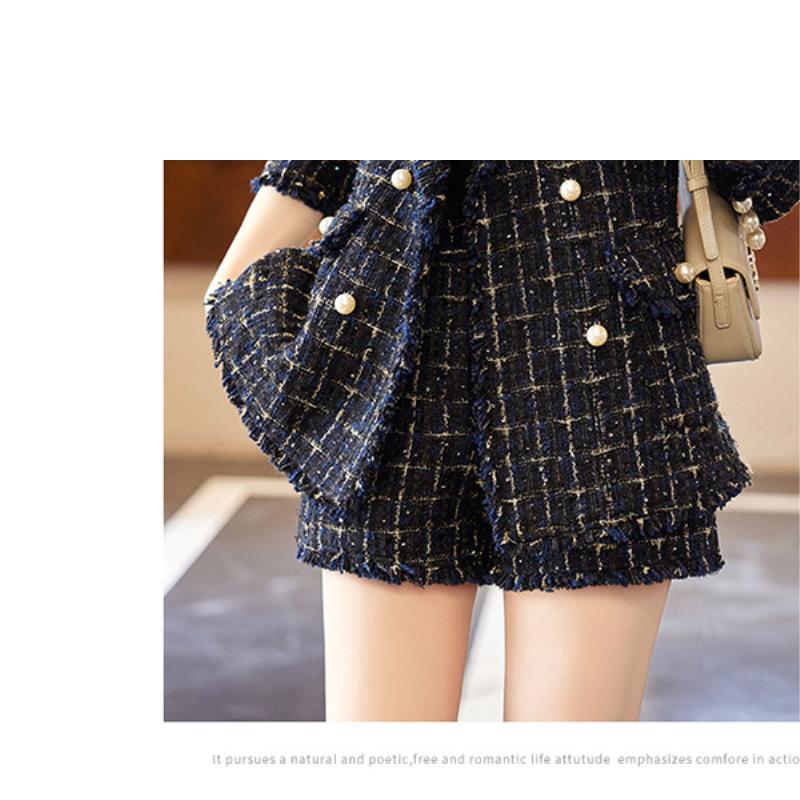 黑色粗花呢西装套装女秋冬新款气质女神范小香风休闲西服短裤套装