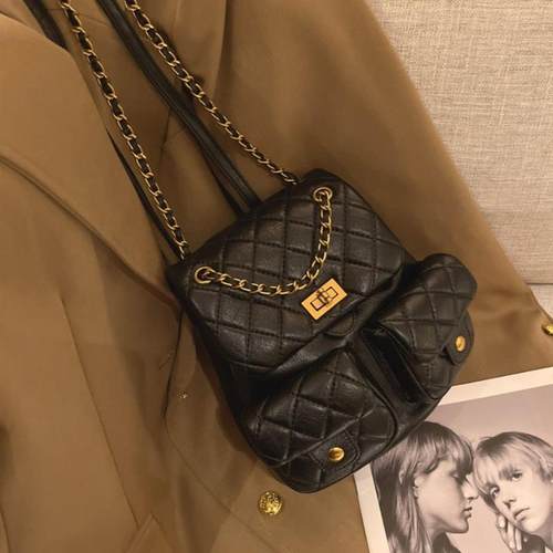 今年流行小香风链条双肩包女2025新款小众菱格迷你小背包书包女潮