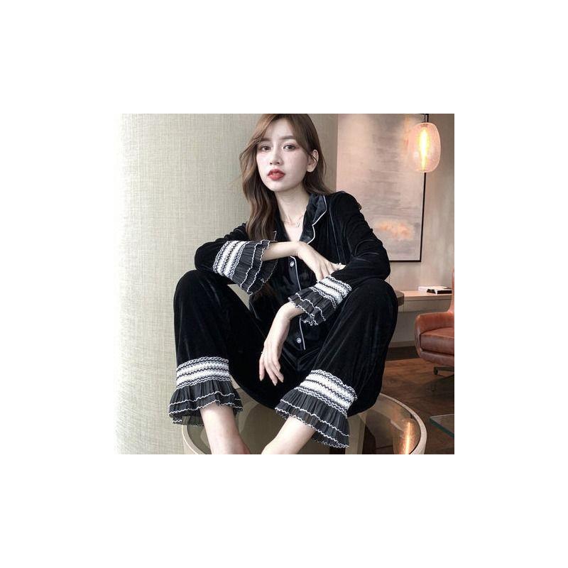 金丝绒睡衣女秋冬款长袖两件套女士春秋休闲家居服可外穿网红ins