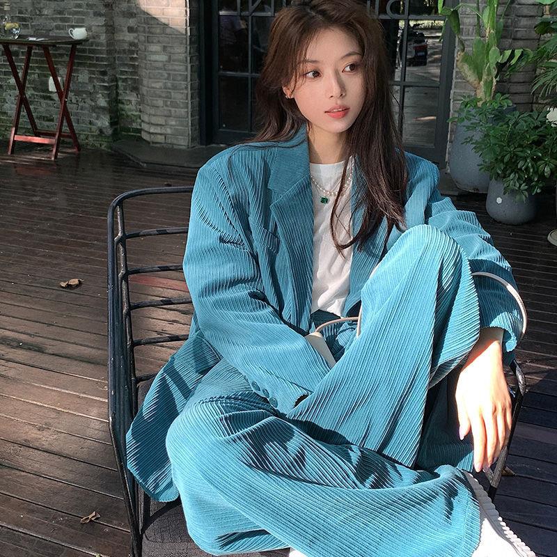 西装外套女春季气质高级感两件套复古港风上衣外套高腰阔腿裤套装