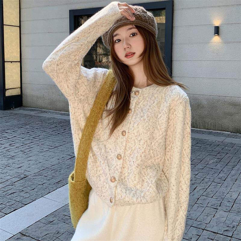 小众韩版女装针织新款秋冬慵懒2025温柔甜美开衫毛衣麻花针织外套