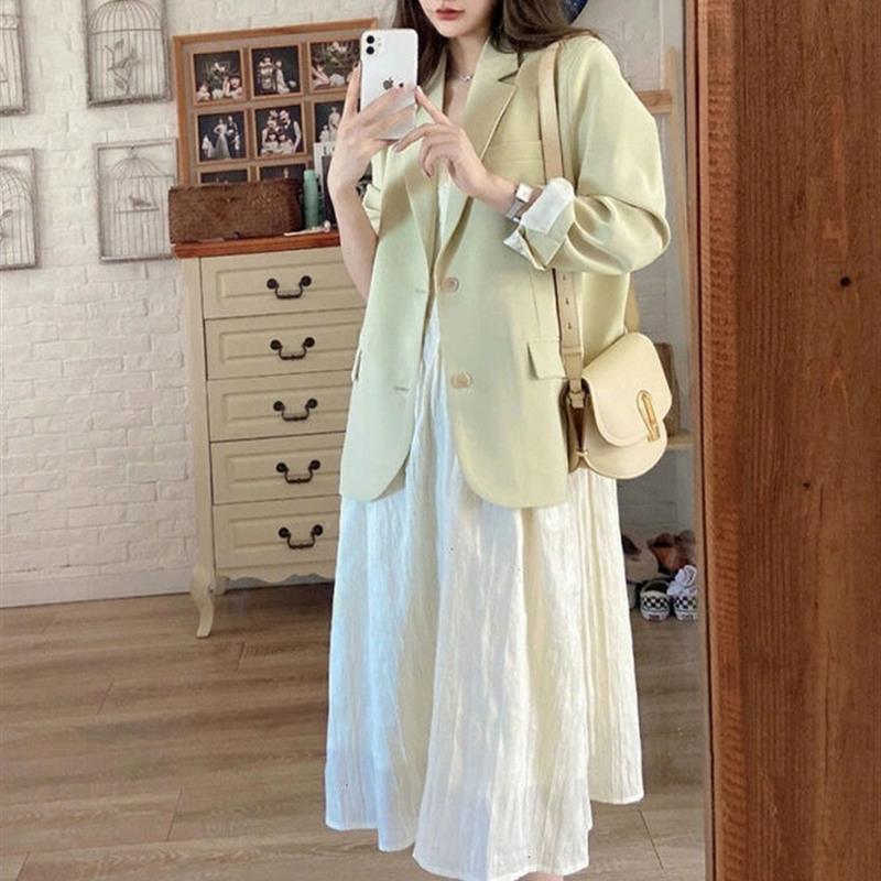 西装外套女吊带连衣裙两件套装2025春新款法式小香风气质显瘦穿搭